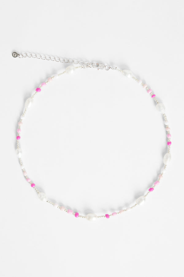 7mm Freshwater Pearl & Pink Bead Necklace