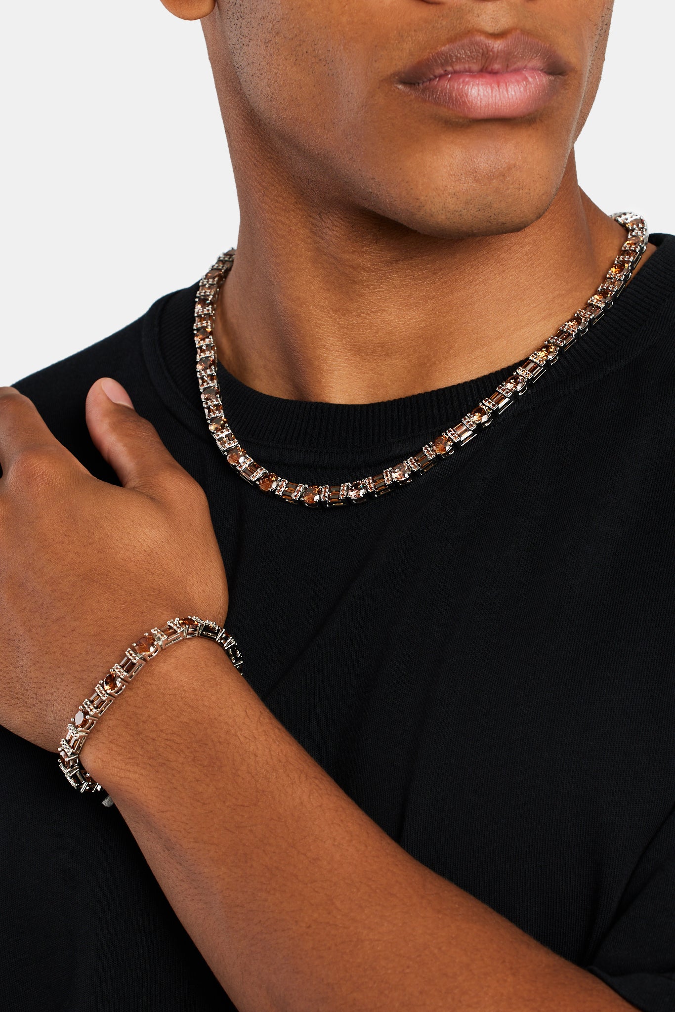 7 mm Iced CZ Schokoladenbraunes rundes und rechteckiges Mix-Tennisarmband