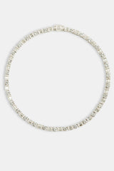 7mm Iced CZ Round & Rectangle Mix Tennis Chain - White Gold