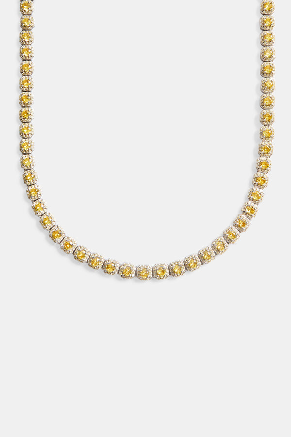 7mm Yellow Iced Clustered Tennis Chain Choker - White Gold