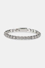 Clustered Tennis Chain, Bracelet & Iced Cluster Stud Earrings Set - 7mm - White