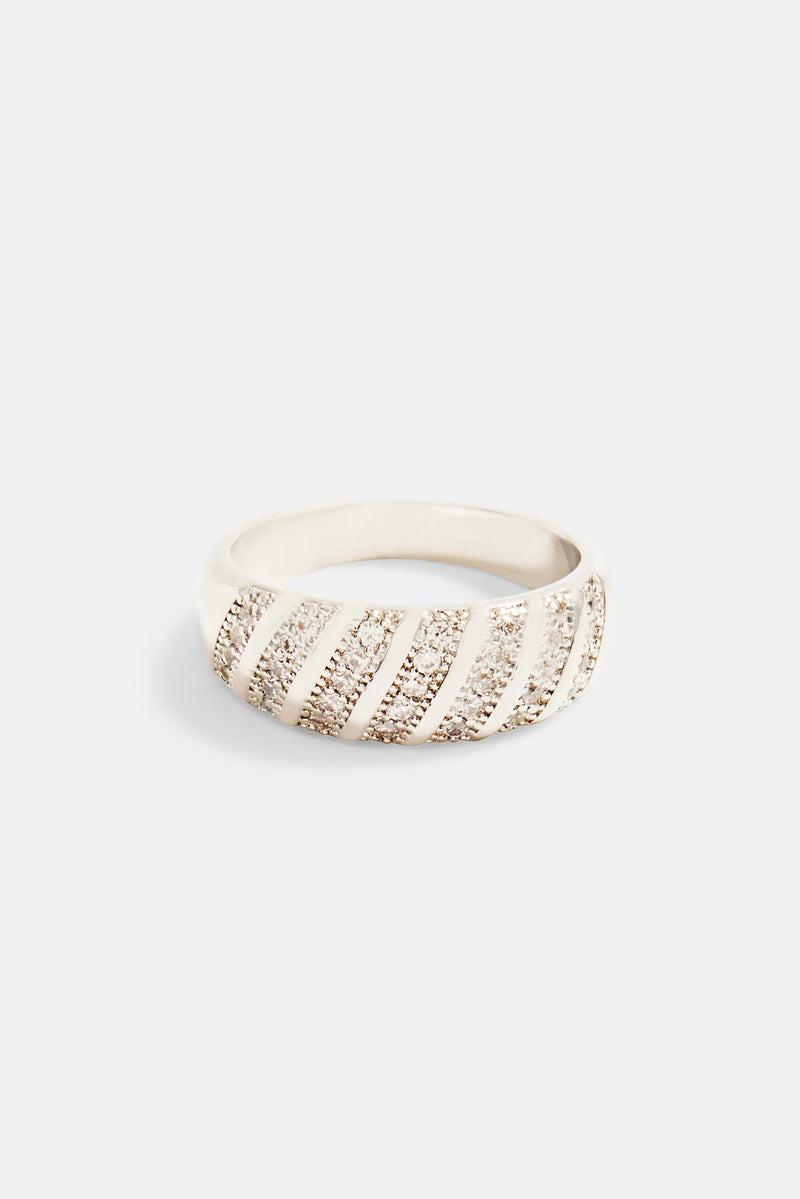 8mm Iced CZ Mix Band Ring - White Gold