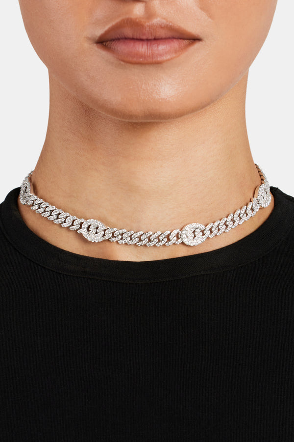 8mm Iced CZ C Repeat Choker - White Gold