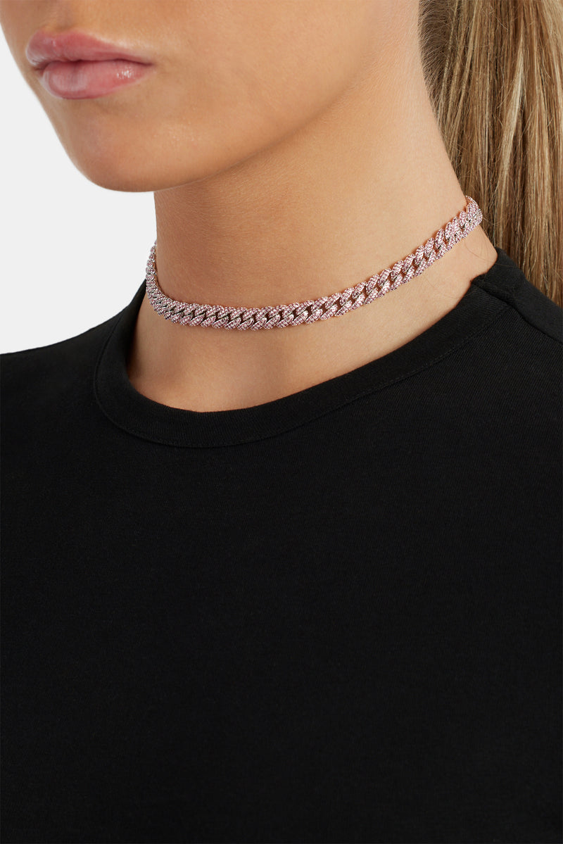 8 mm rosa Iced Out kubanische Kette Choker