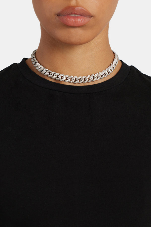 8mm Iced Out Cuban Choker  - White Gold