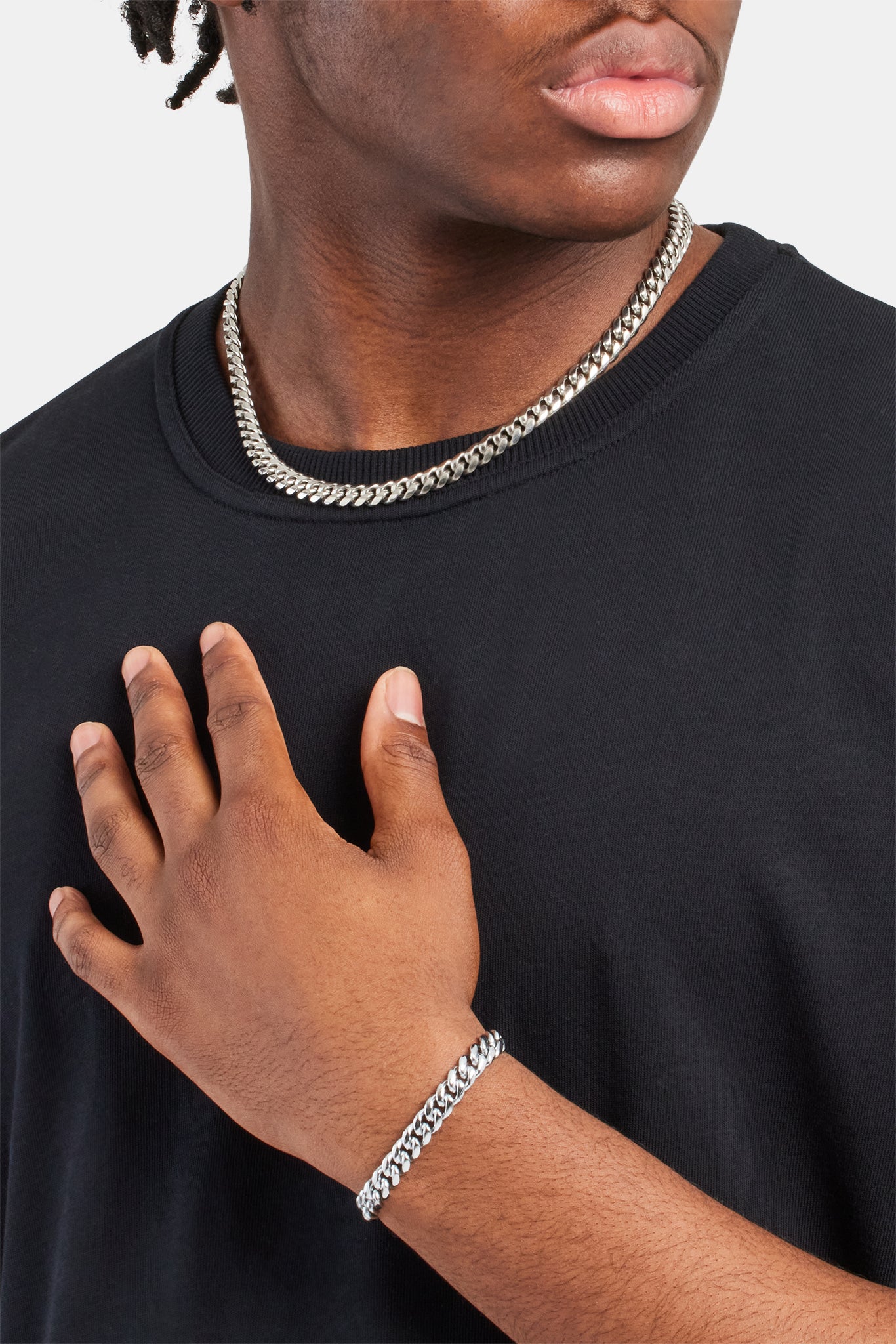 8 mm Miami Cuban Kette &amp; Armband - Weiß