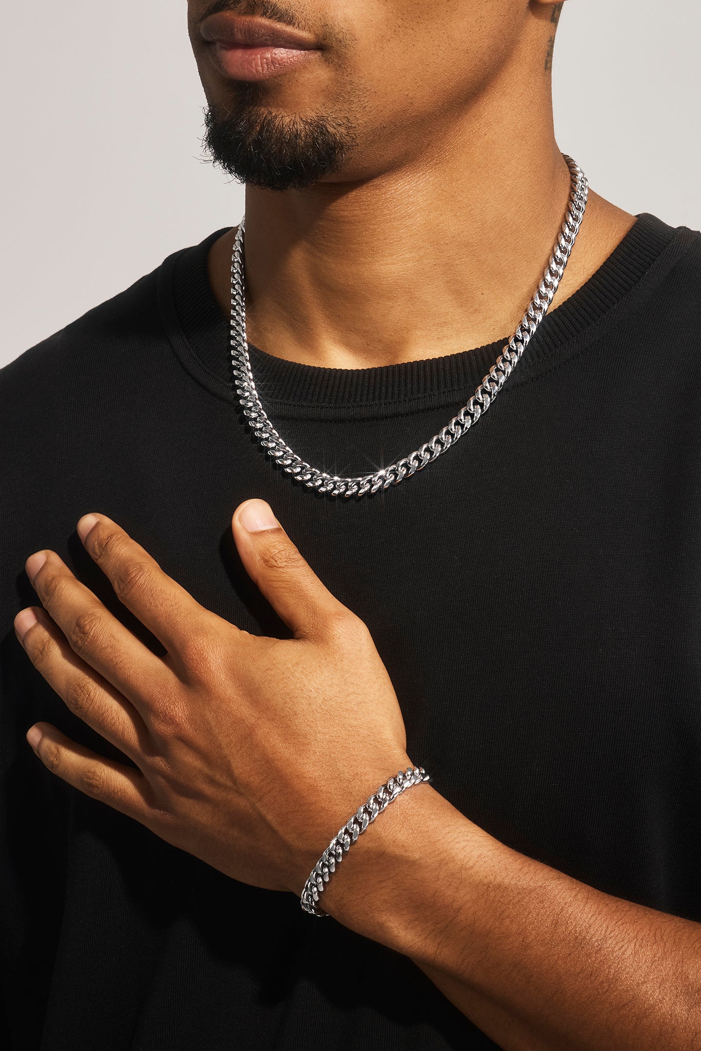 8 mm Miami Cuban Kette &amp; Armband - Weiß