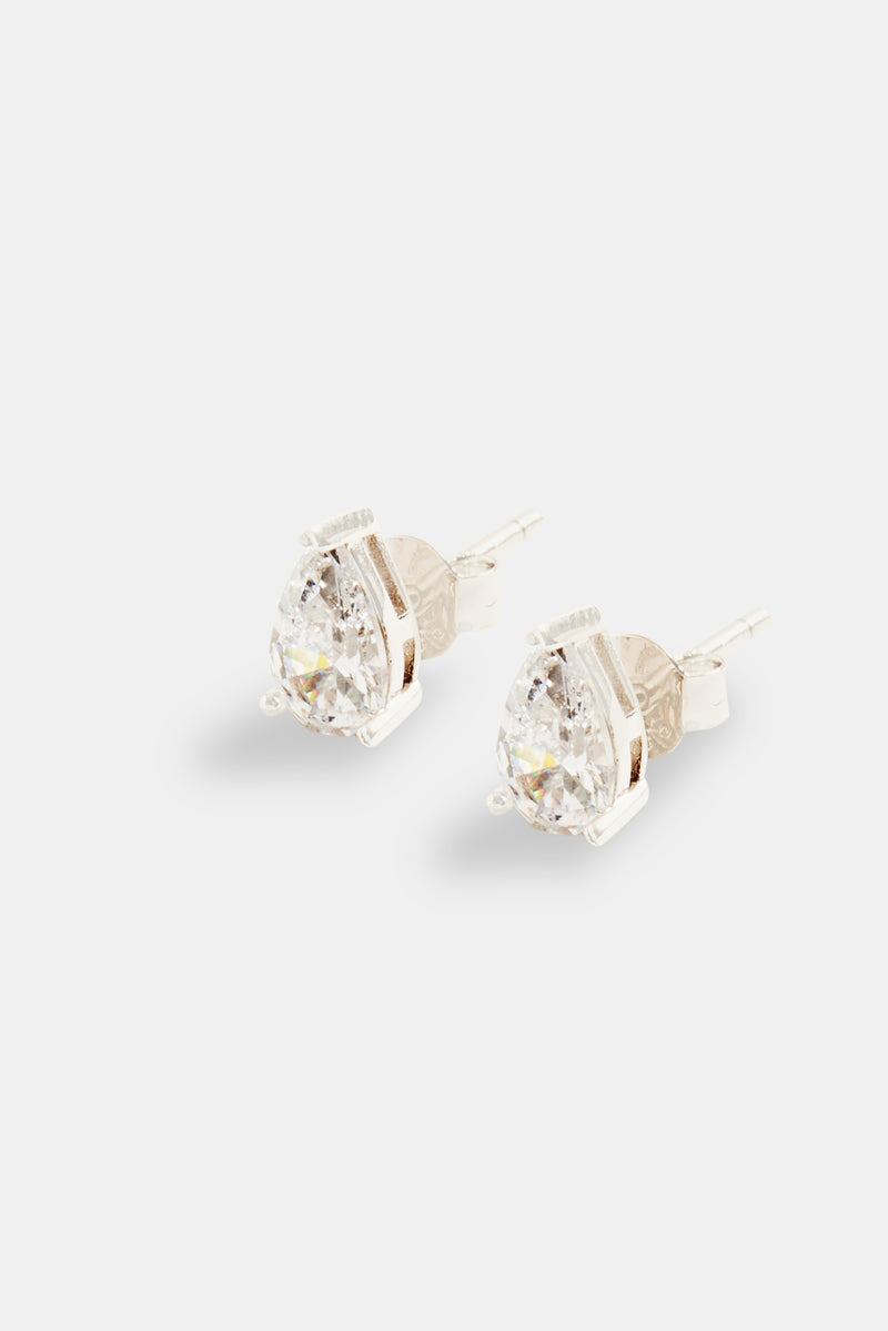 8mm Pear Stud Earrings - White Gold