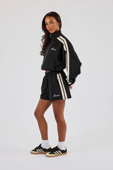 Cropped Taping Funnel Neck Track Jacket & Short - Black