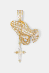 925 Sterling Silver Iced Praying Hands Pendant - Gold