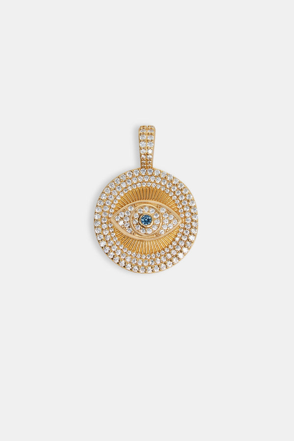 925 Sterling Silver Iced Eye Pendant - Gold