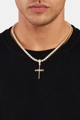 925 Sterling Silver Iced Nail Cross Pendant - Gold
