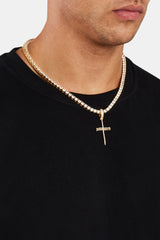 925 Sterling Silver Iced Nail Cross Pendant - Gold