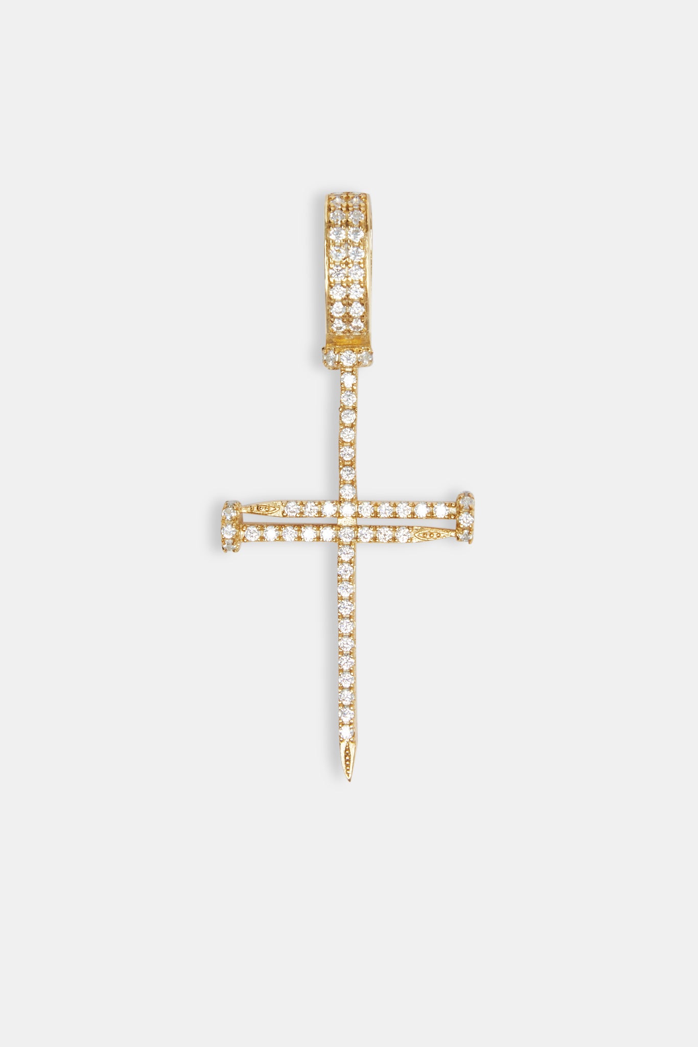 925 Sterling Silber Iced Nail Kreuz Anhänger - Gold