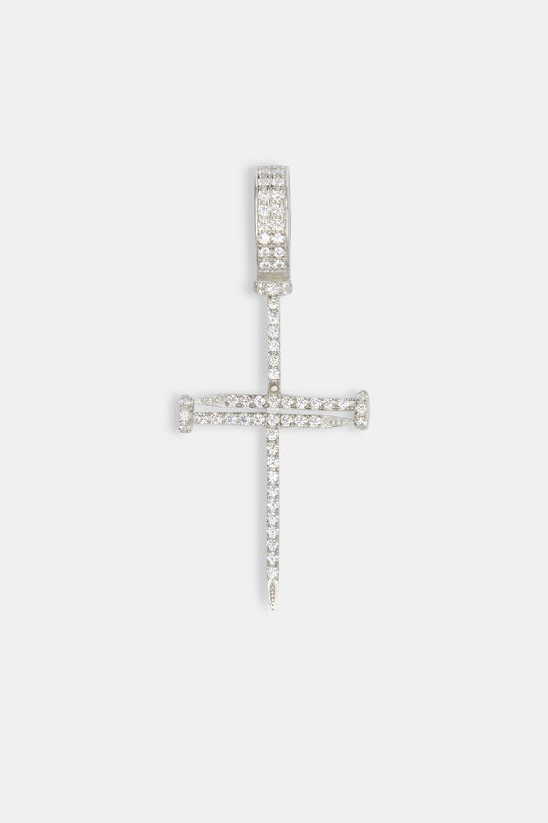 925 Sterling Silber Iced Nail Kreuz Anhänger