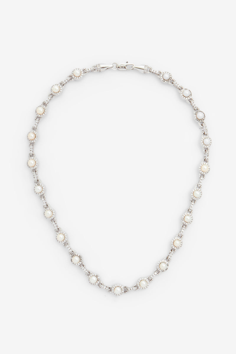 9mm Iced & Freshwater Pearl Chain - White Gold