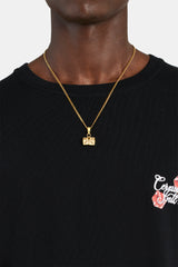 Gold Plated 9mm Iced CZ Pair of Dice Micro Cuban Necklace