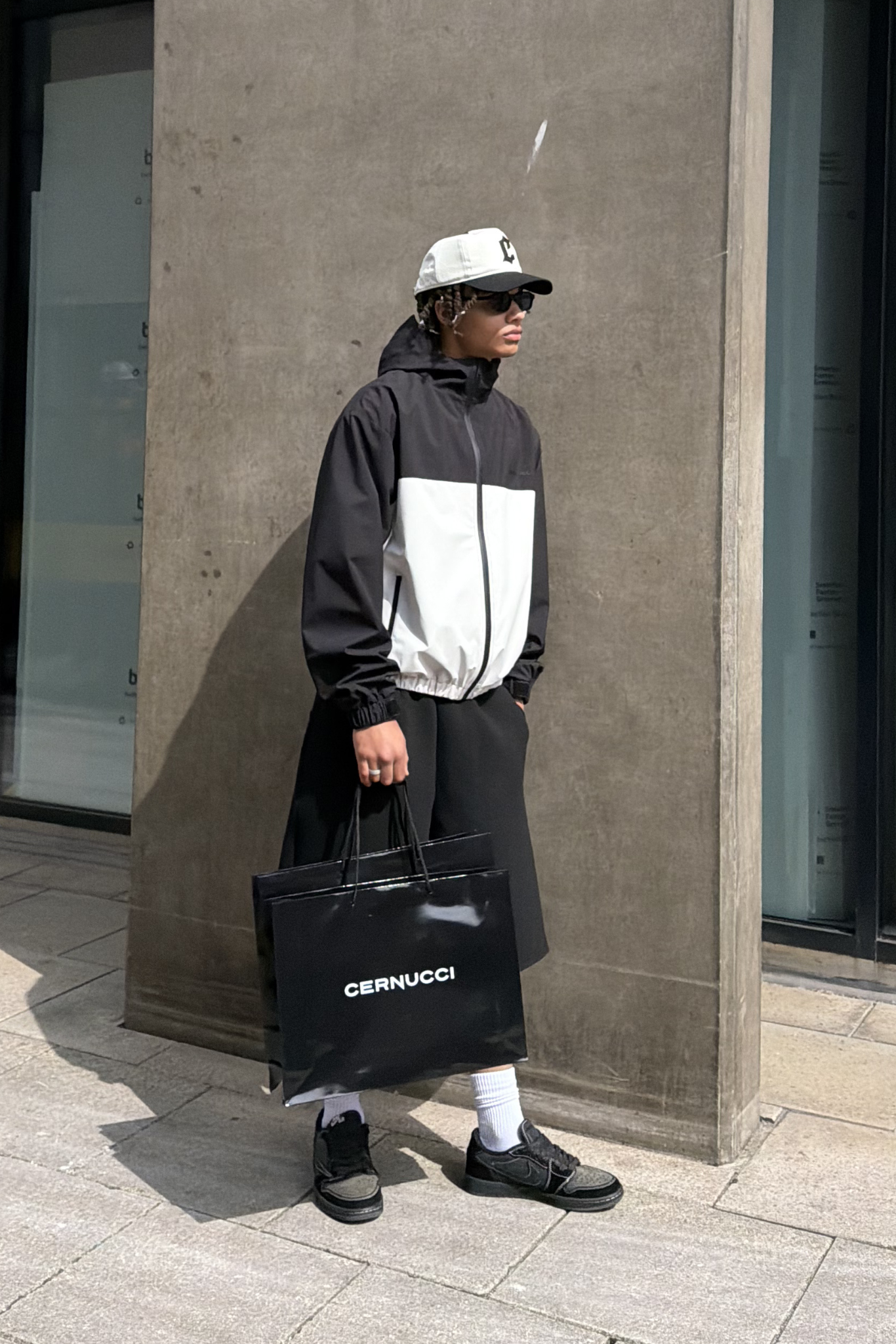 Nylon Contrast Windbreaker - Black