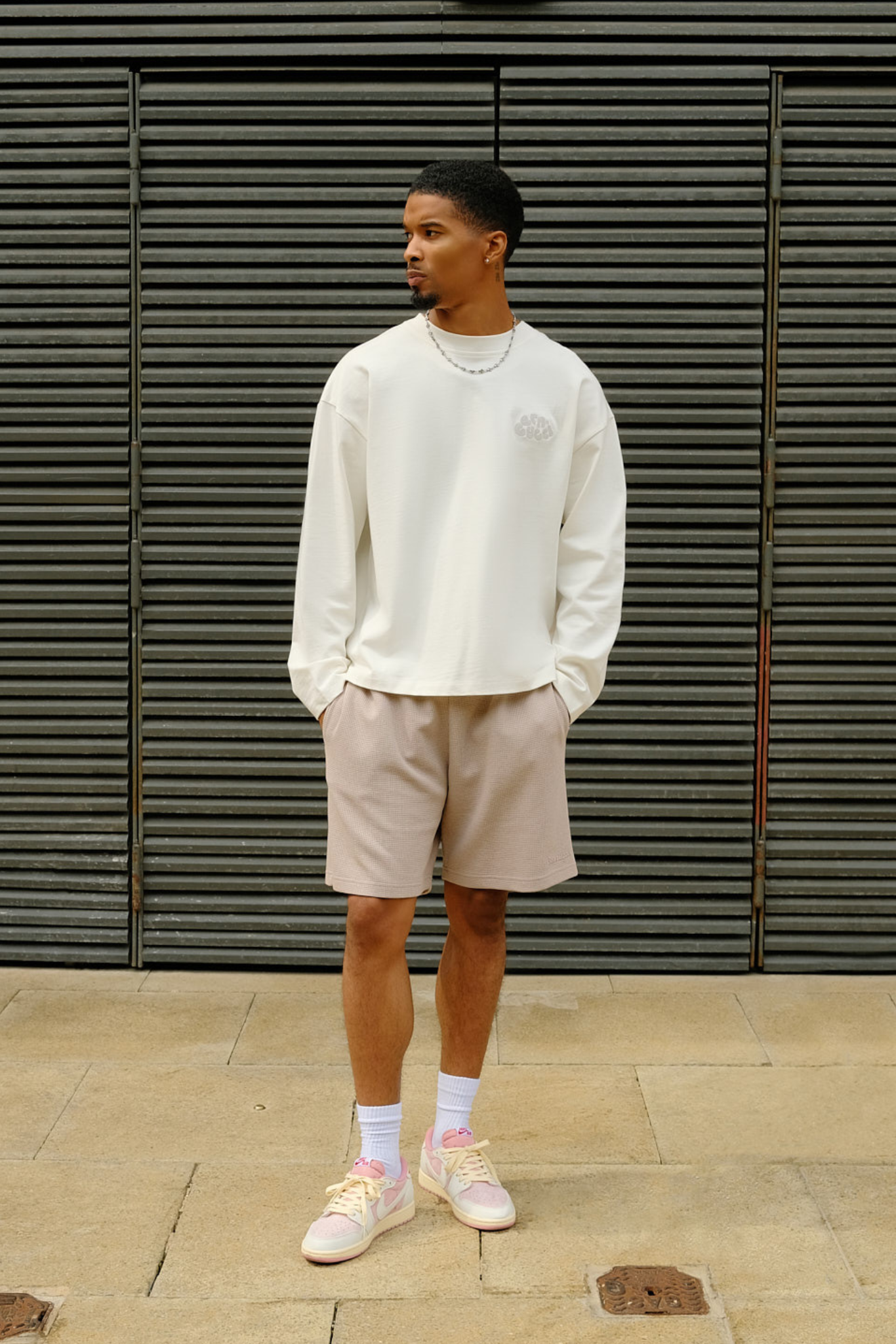 Long Sleeve Chain Stitch Boxy T-Shirt - Off White