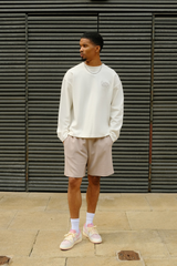 Langarm-Kettenstich-Boxy-T-Shirt – Off White