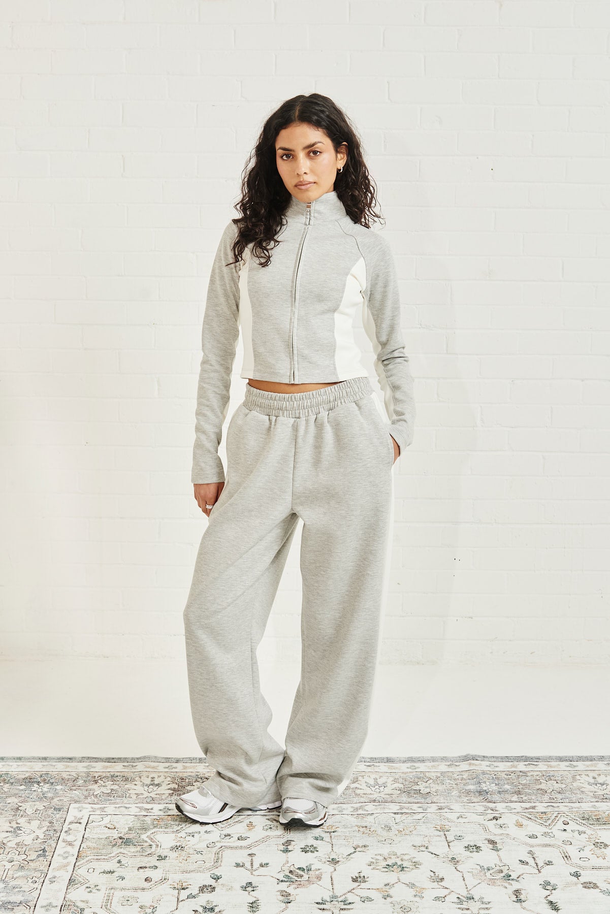 Soft Touch Panelled Fitted Funnel Neck & Panelled Jogger - Grey