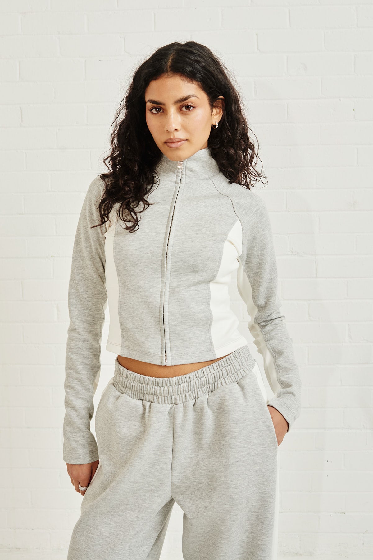 Soft Touch Panelled Fitted Funnel Neck - Grey