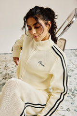 Knitted Taping Funnel Neck Track Jacket - Off White