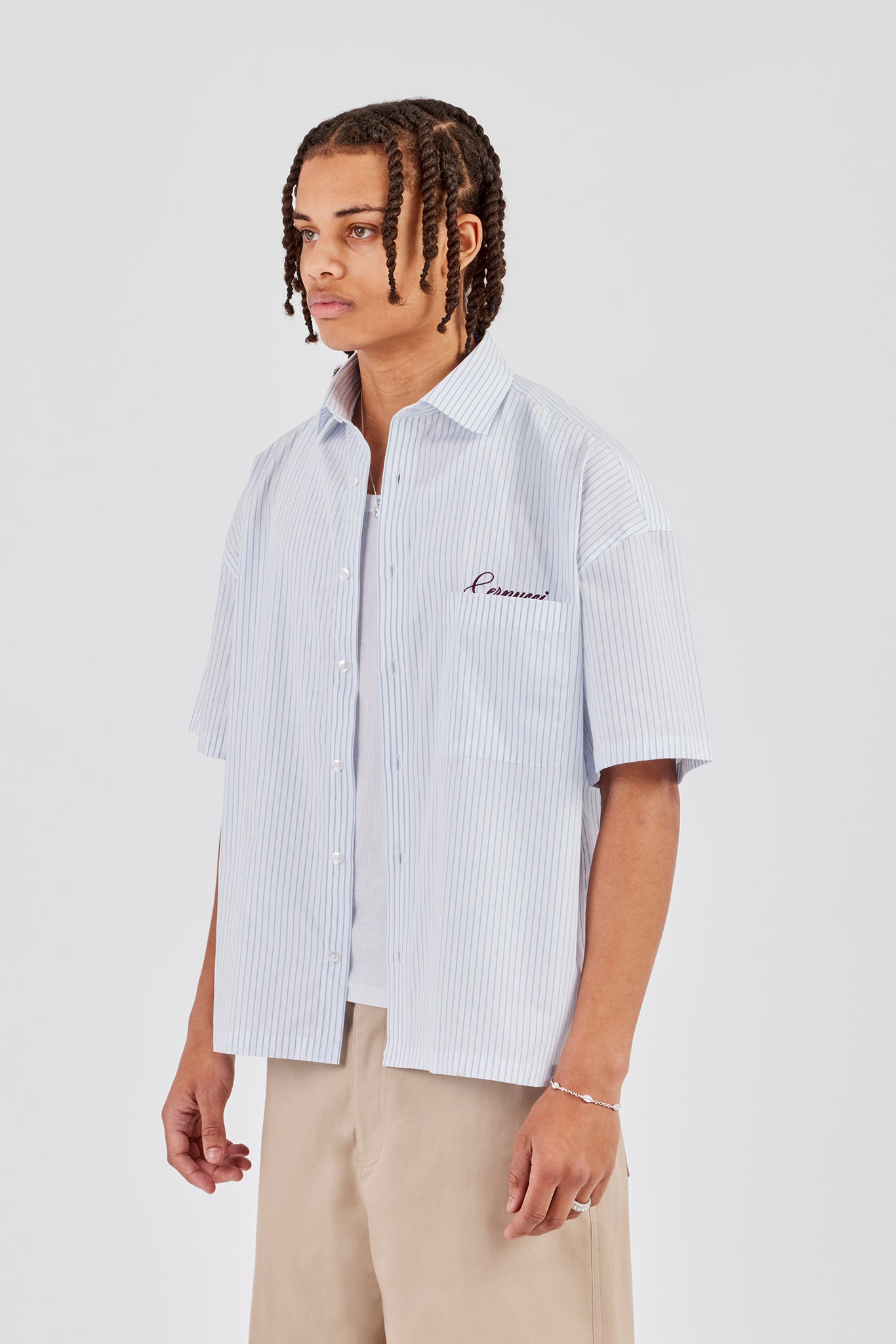 New York Embroidered Stripe Shirt - Light Blue