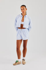 Striped Pocket Oversized Shirt & Shorts - Blue