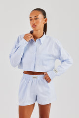 Oversize-Hemd mit gestreifter Tasche - Blau