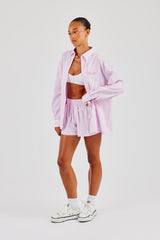 Oversized Stripe Tie Sleeve Shirt & Button Detail Short - Pink