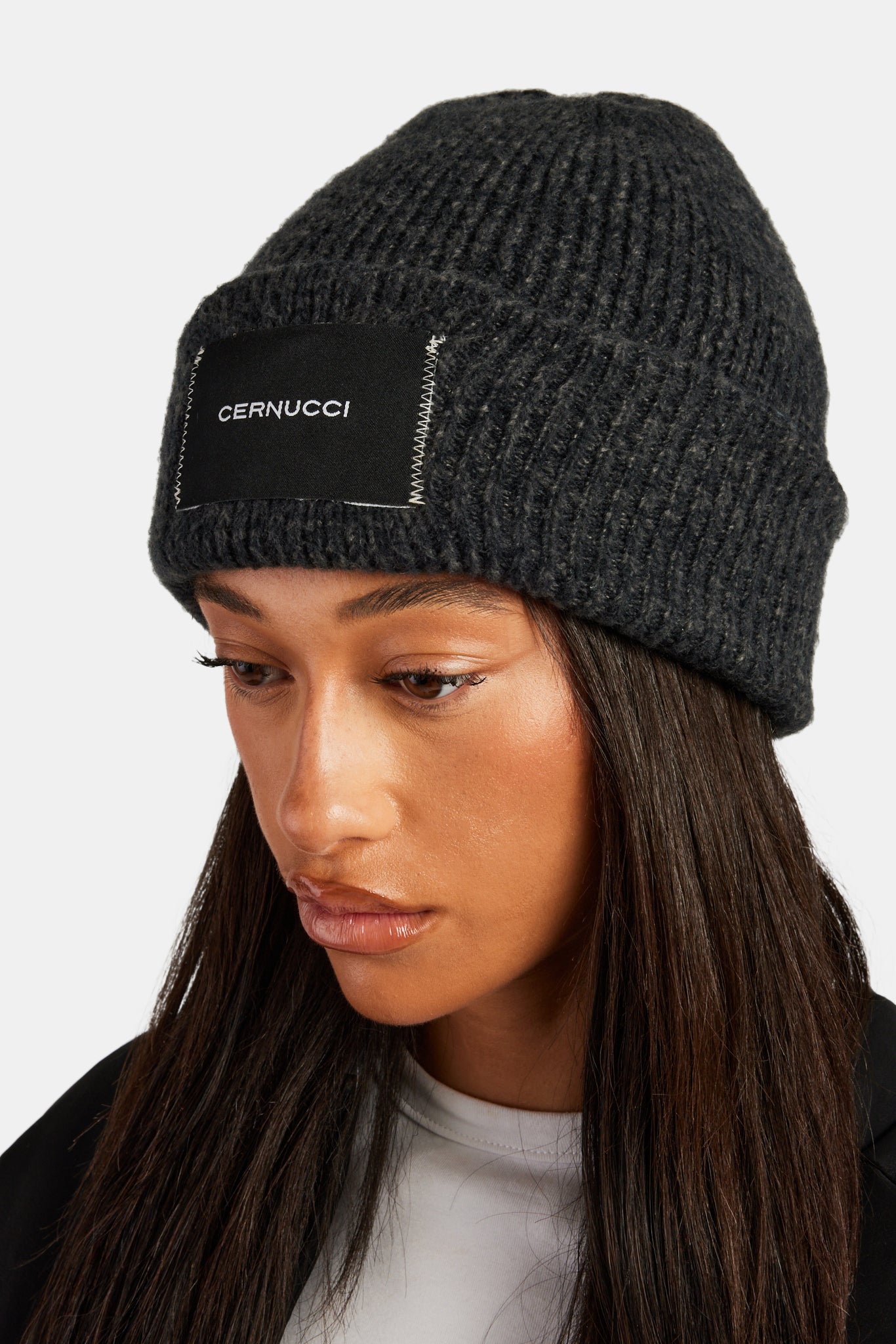 Cernucci Woven Label Beanie - Black | Womens Accessories | Shop