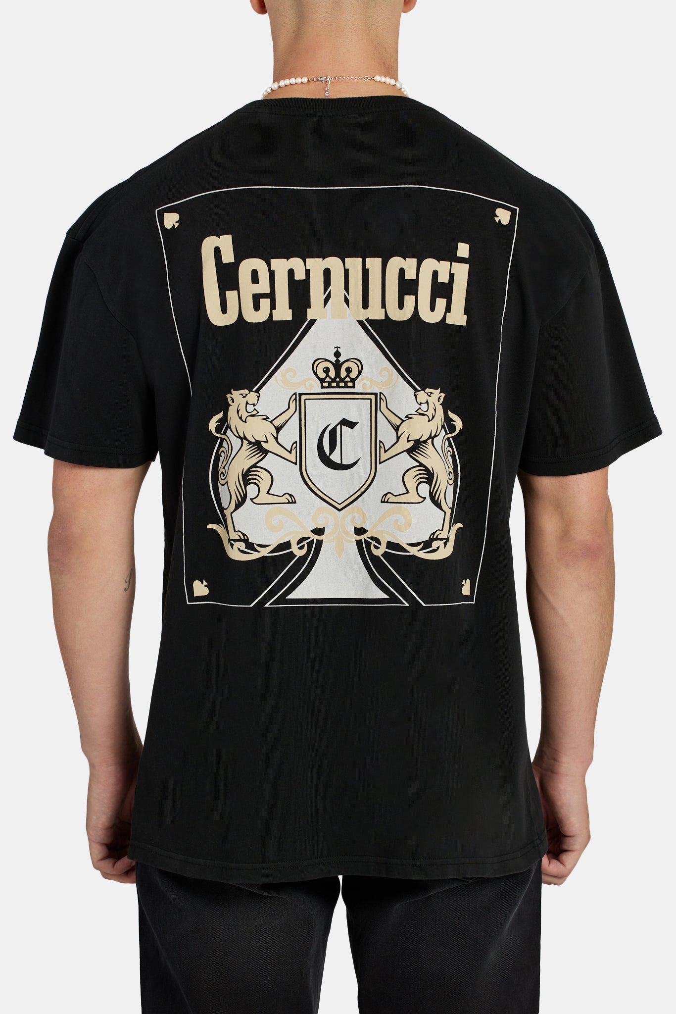 Gewaschenes Cernucci Spade Playing Card Oversize-T-Shirt - Schwarz