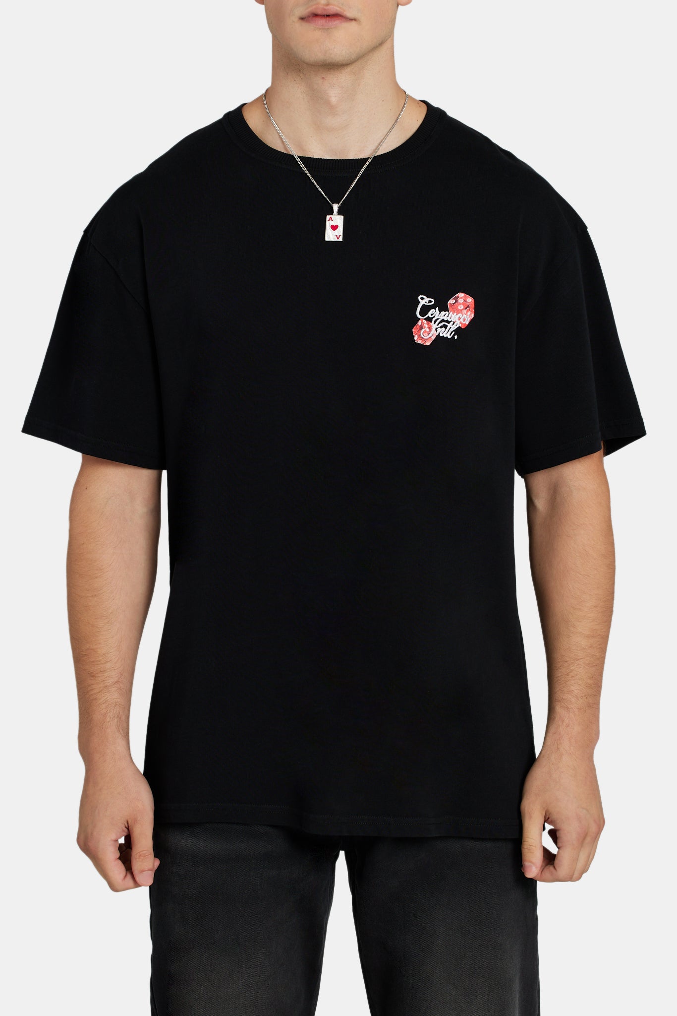 T-Shirt mit Grafik „Red Dice“ – Schwarz