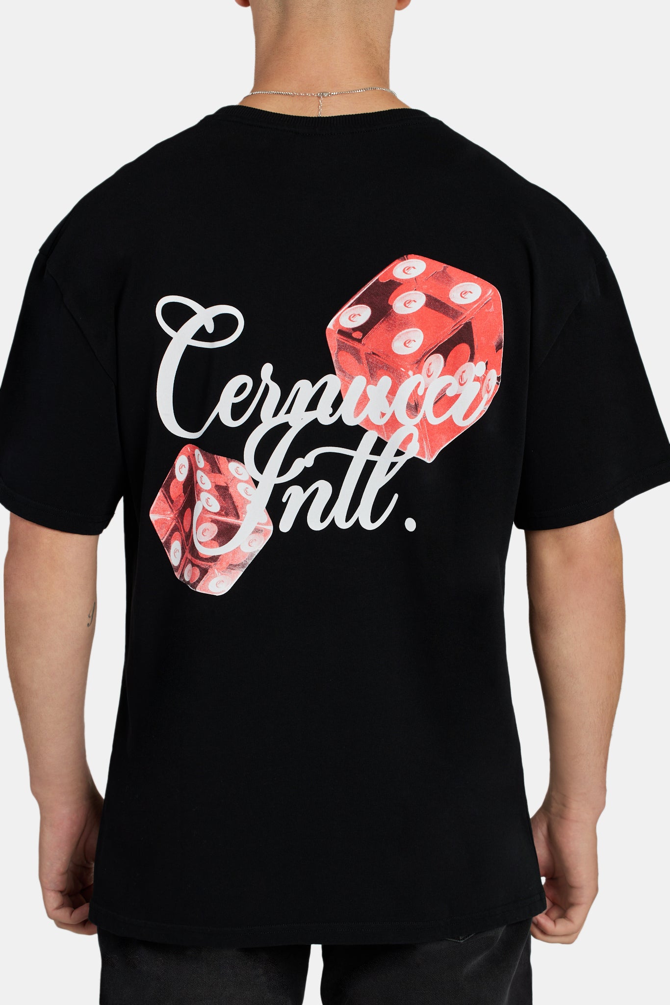 T-Shirt mit Grafik „Red Dice“ – Schwarz