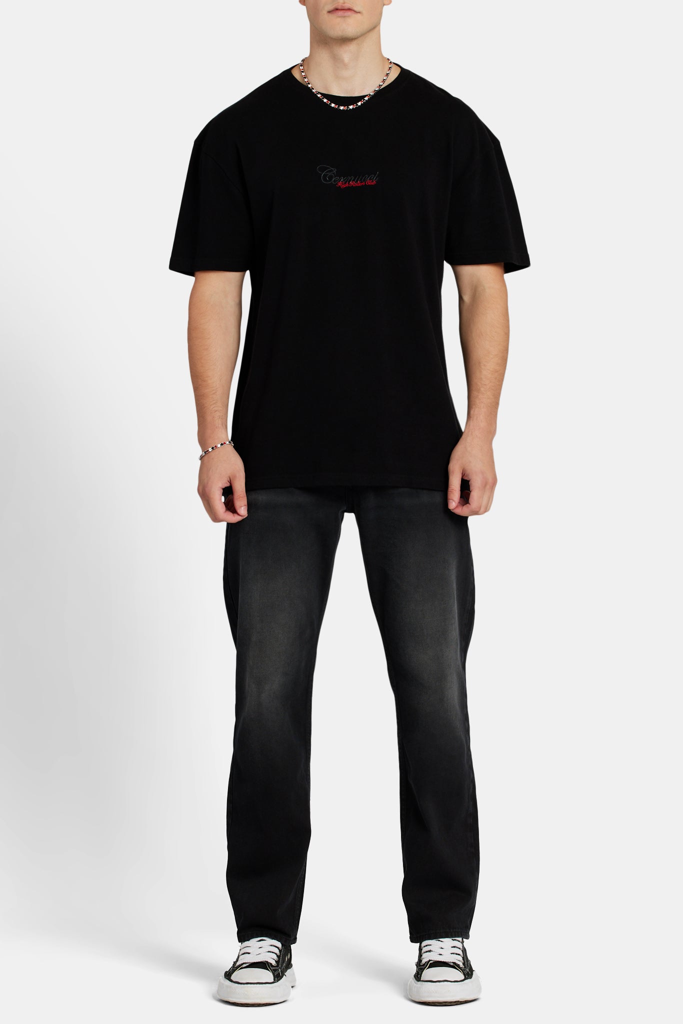 T-Shirt mit Spielkarten-Print - Schwarz