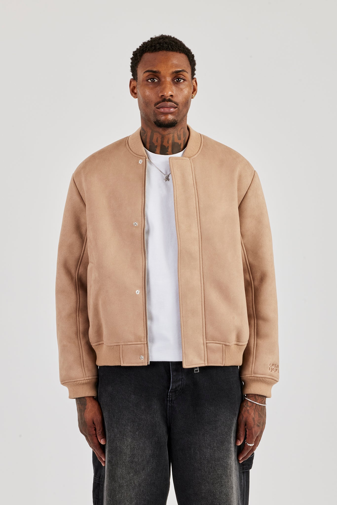 Suede Fur Lined Bomber - Tan