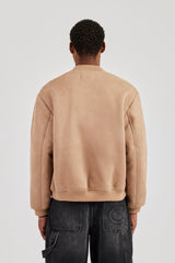 Suede Fur Lined Bomber - Tan