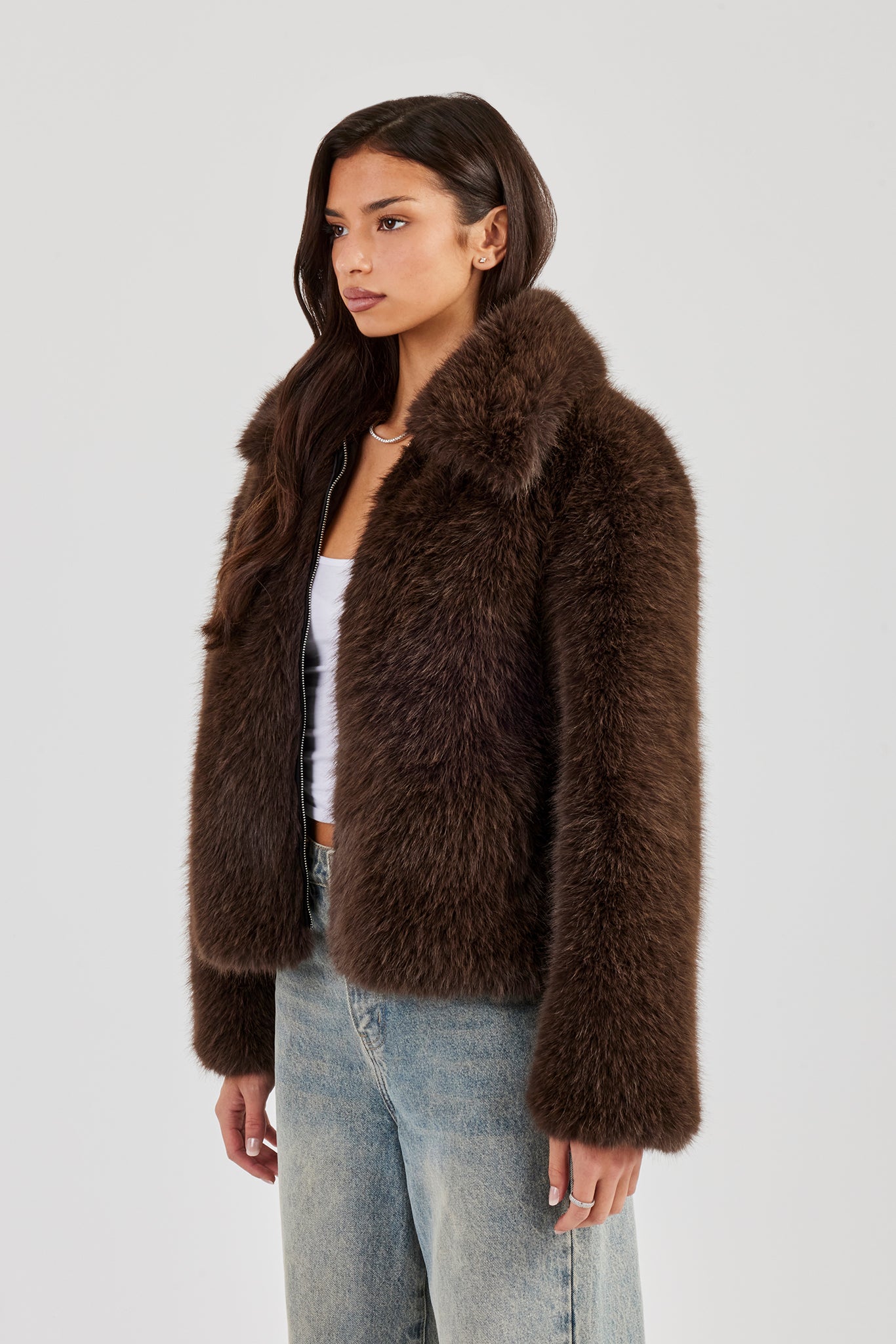 Ladies Fur Jacket - Brown | Womens Outerwear | Shop Jackets at