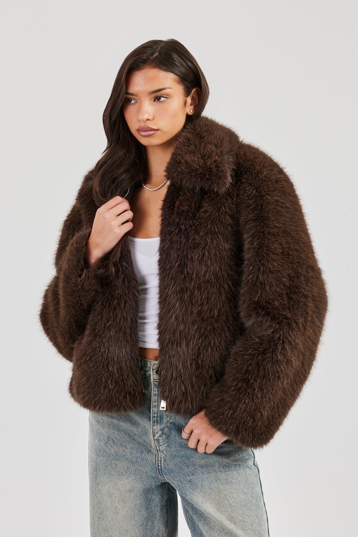 Ladies Fur Jacket - Brown | Womens Outerwear | Shop Jackets at