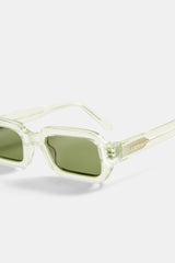 Angled Slim Rectangle Acetate Frame Sunglasses - Green