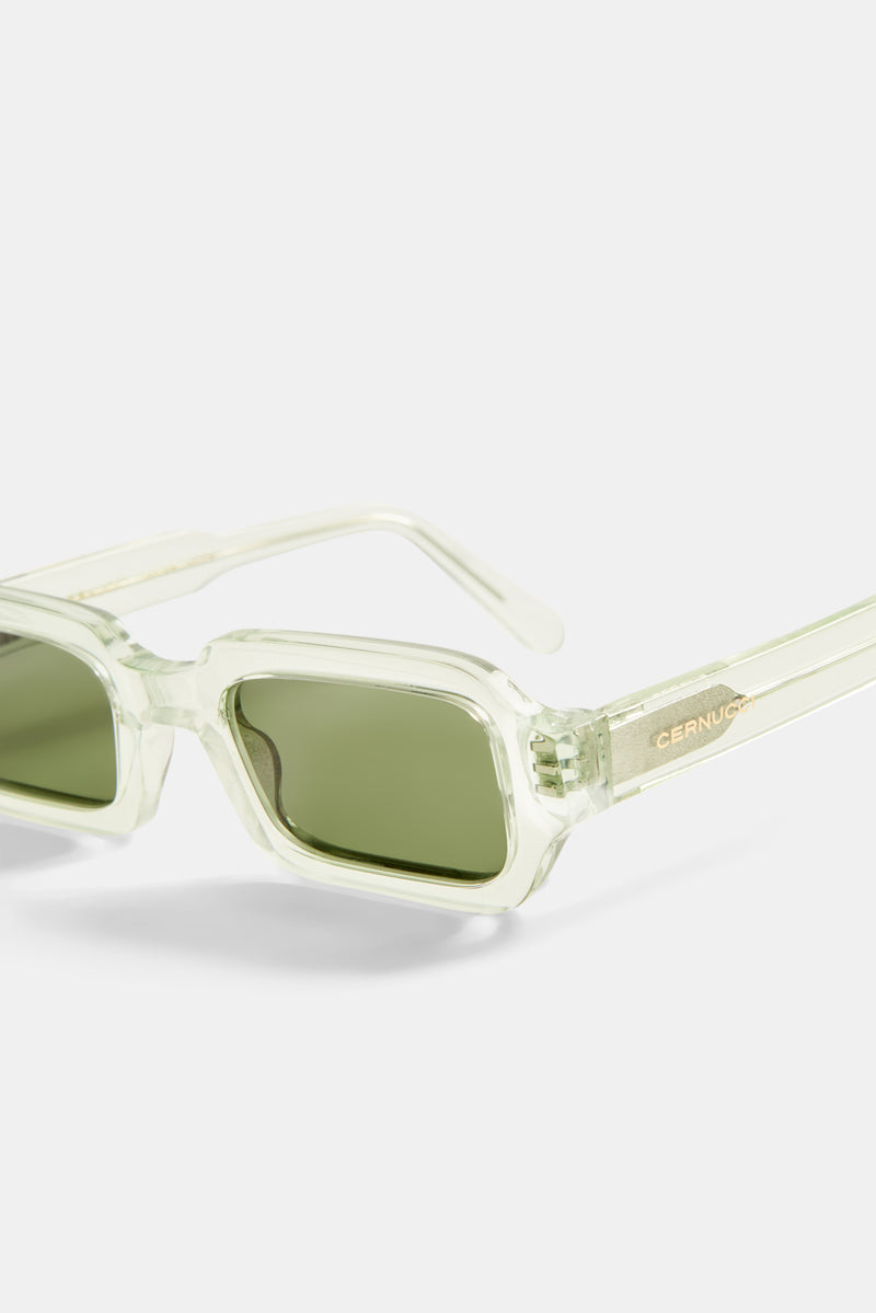 Angled Slim Rectangle Acetate Frame Sunglasses - Green