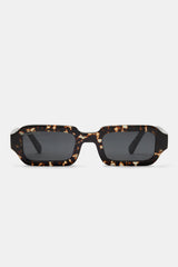 Angled Slim Rectangle Marble Acetate Frame Sunglasses - Black