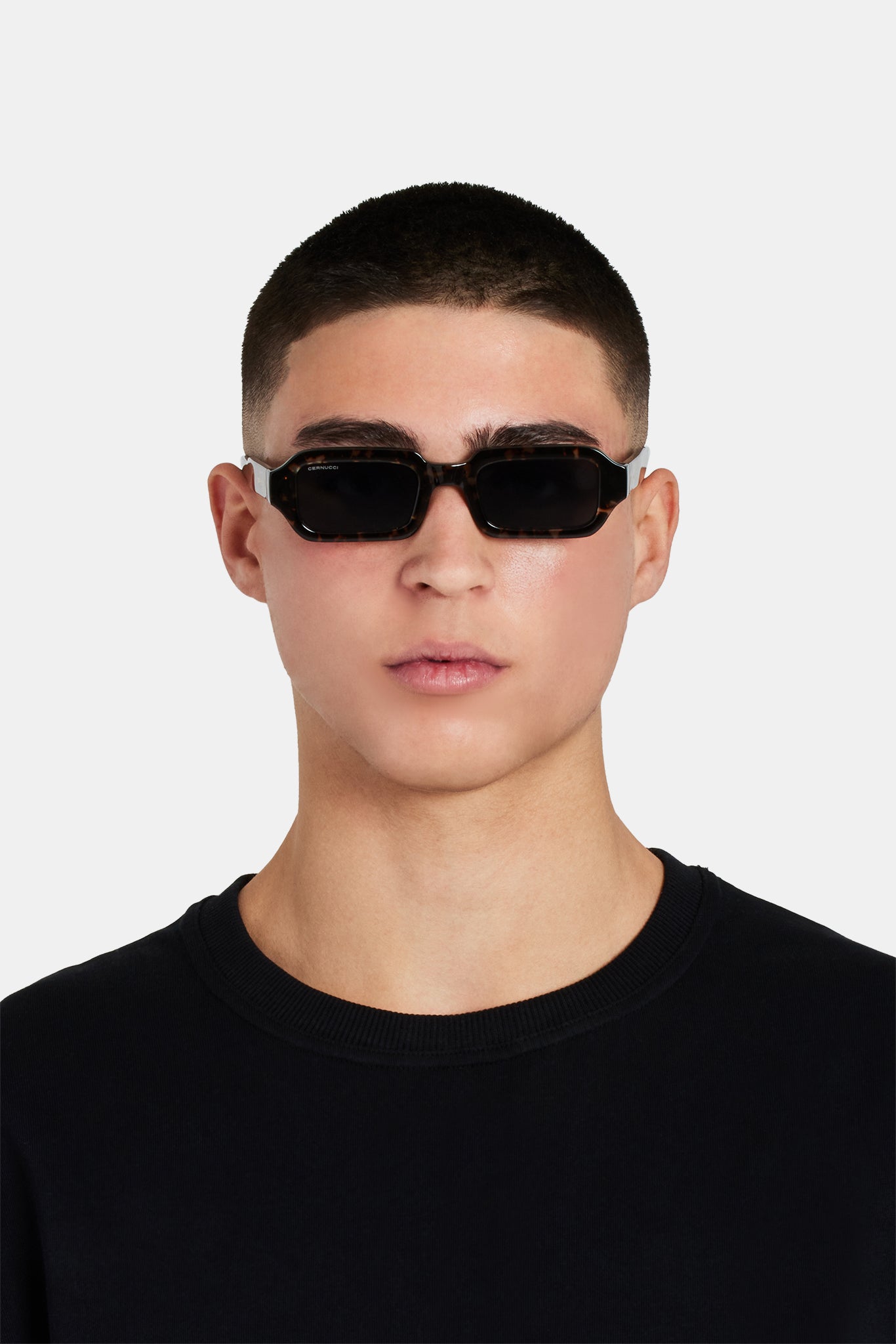 Rectangual Rsunglasses Angled Slim Rectangle Marble Acetate Frame Sunglasses - Black | Mens ...