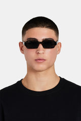 Angled Slim Rectangle Marble Acetate Frame Sunglasses - Black