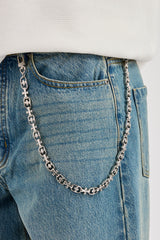Mens Baggy Jean & 10mm Polished Multi Cross Jean Chain - Antique Wash