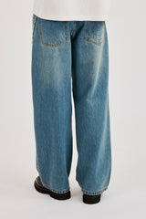 Mens Baggy Jean & 10mm Polished Multi Cross Jean Chain - Antique Wash