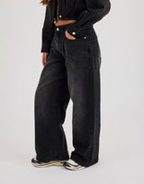 Womens Low Rise Baggy Jean - Washed Black