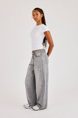 Paint Splatter Distressed Baggy Jean - Washed Grey