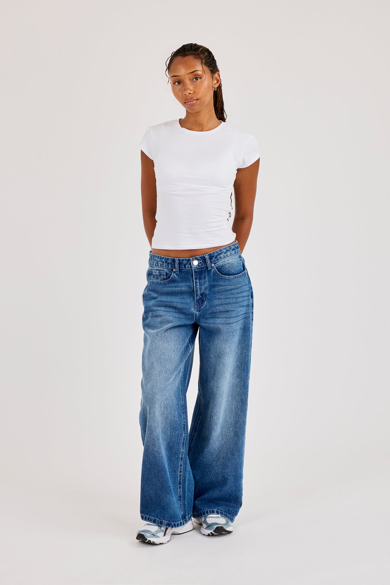 Womens Low Rise Baggy Jean - Mid Blue